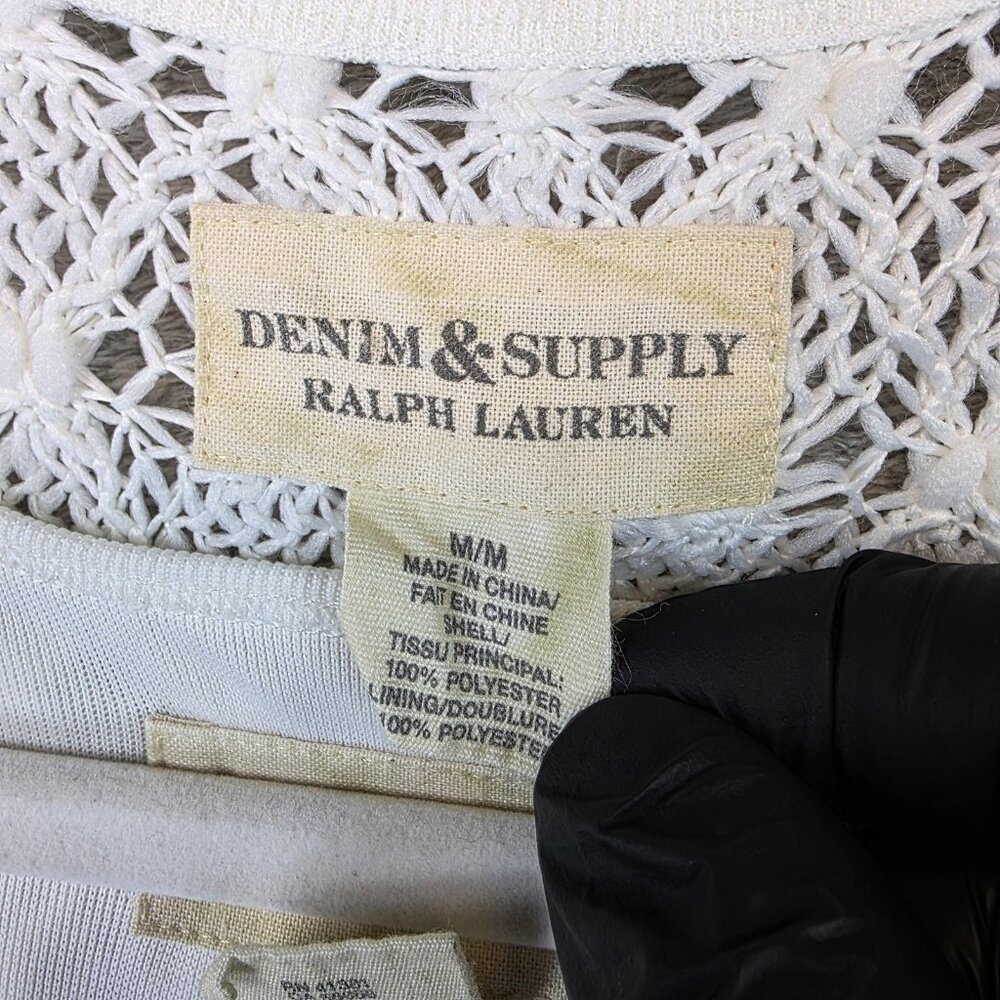 Denim & Supply Ralph Lauren Dress Womens Medium White Crochet Racerback Lined - Picture 2 of 11